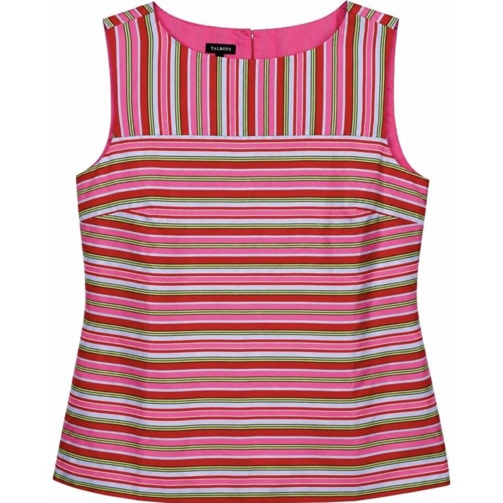 Talbots Silk Blouse Womens Sz. 12 Pink Striped Sleeveless Lined Career NWOT